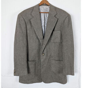 Vtg Louis Boston Sport Jacket Blazer Mens 42L Wool Grey Herringbone Grampa